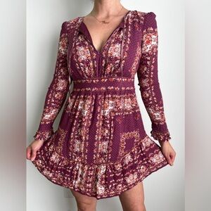 Free people floral long sleeve mini boho dress